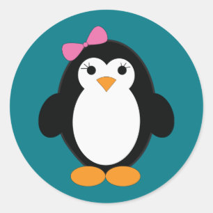 Cute Girl Penguin Classic Round Sticker