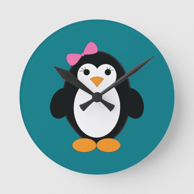 Cute Girl Penguin Round Clock (Front)