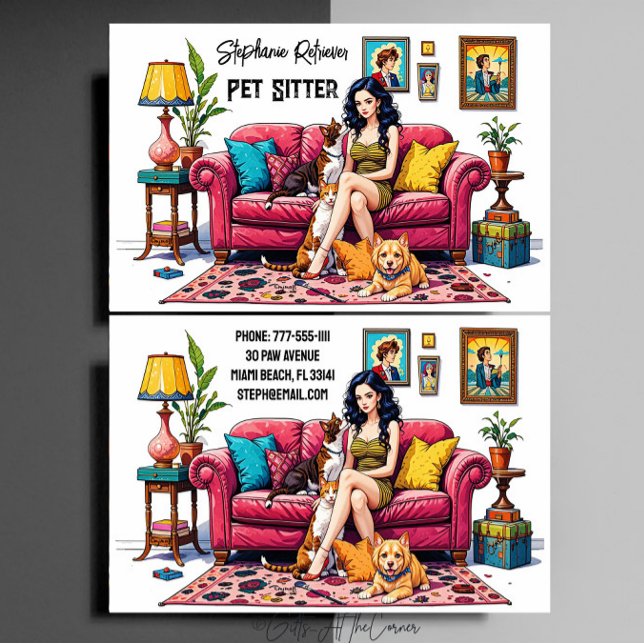 Cute Girl Pet Sitter Dog Walker Business Card (Creator Uploaded)