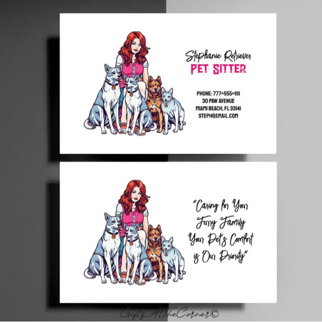 Cute Girl Pet Sitter Dog Walker  Business Card (Creator Uploaded)