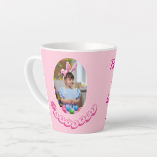 Cute Girl Photo with Easter Eggs and Name Latte Mug