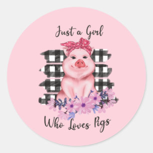 cute girl pig animal lover Classic Round Sticker
