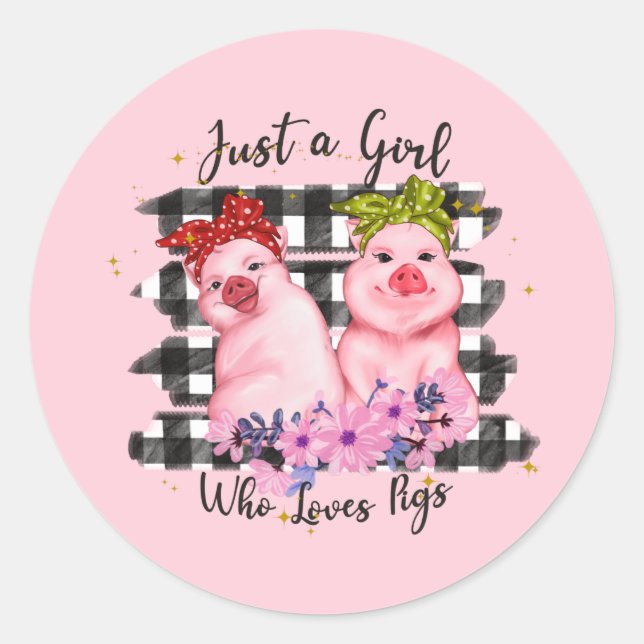 cute girl pig animal lover classic round sticker (Front)
