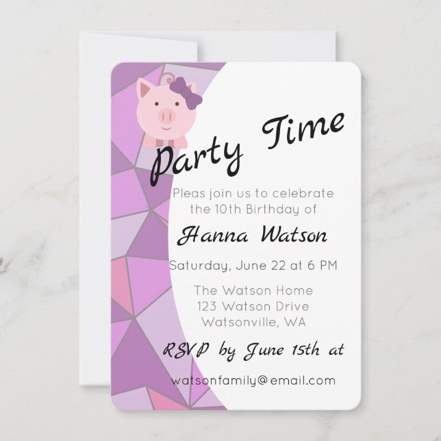 Cute Girl Pig Birthday Party Invitation (Front)