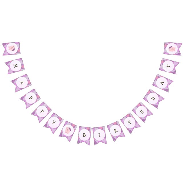 Cute Girl PIg Happy Birthday Bunting Bunting (All)