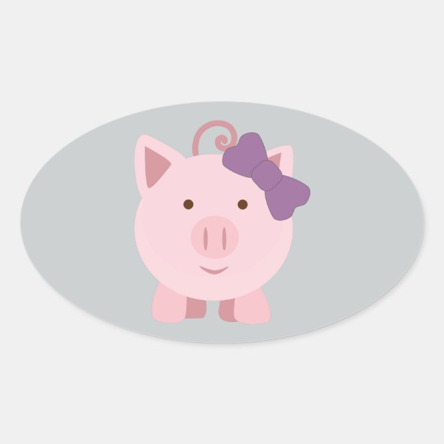 Cute Girl Pig Oval Sticker (Front)