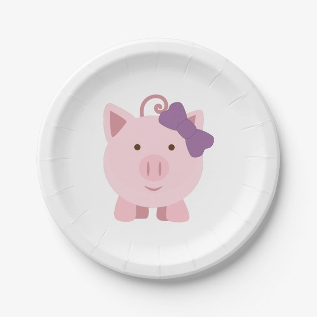 Cute Girl Pig Paper Plate (Front)