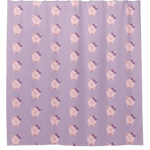Cute Girl Pig Pattern Shower Curtain