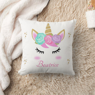 Cute Girl Pillow with Unicorn and stars