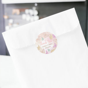 Cute girl pink a little butterfly chic baby shower classic round sticker