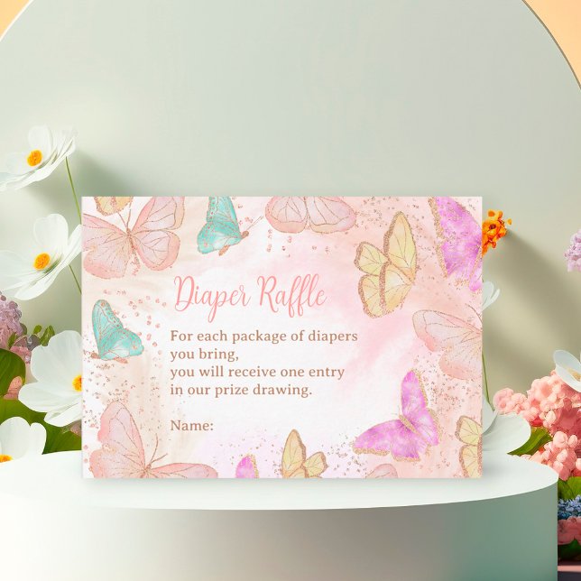 Cute girl pink a little butterfly diaper raffle enclosure card (Creator Uploaded)