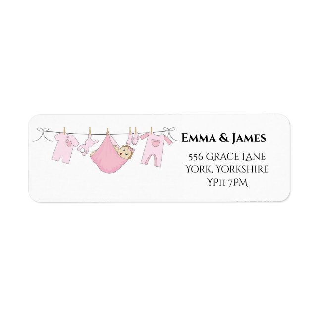 Cute Girl Pink Baby Shower Address Label (Front)