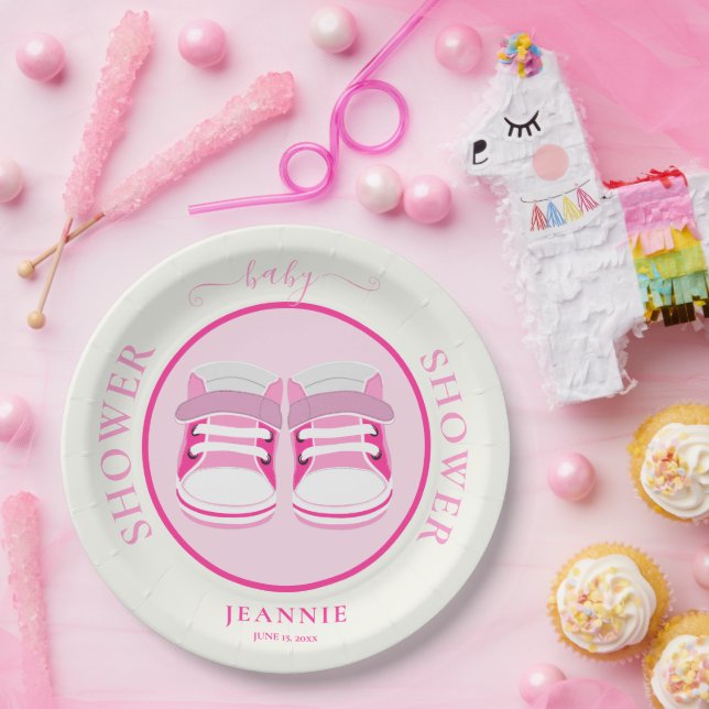 CUTE GIRL PINK BOOTIES BABY SHOWER PAPER PLATE (Party)