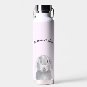 Cute Girl Pink Bunny Personalised Name Simple  Water Bottle