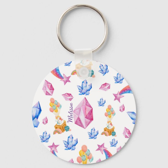 Cute Girl Pink Name Personalised Unicorn Pattern Key Ring (Front)