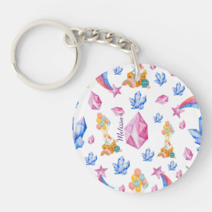 Cute Girl Pink Name Personalized Unicorn  Key Ring