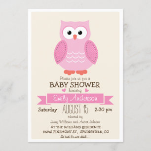 Cute Girl Pink Owl Baby Shower or Sprinkle Invitation