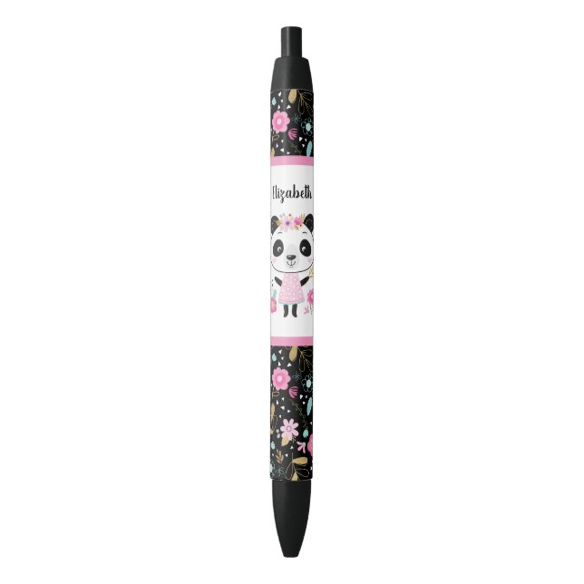 Cute Girl Pink Panda School Black Ink Pen (Front Vertical)