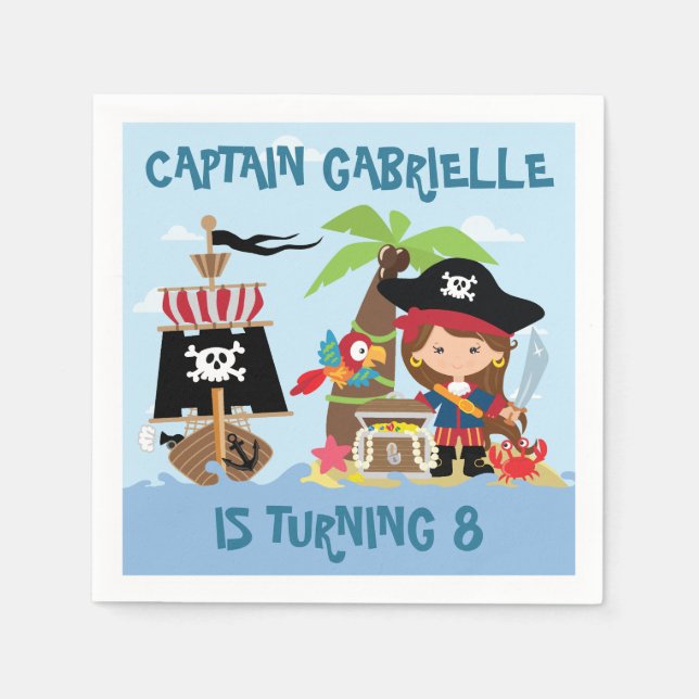 Cute Girl Pirate Party Paper Napkins (Front)