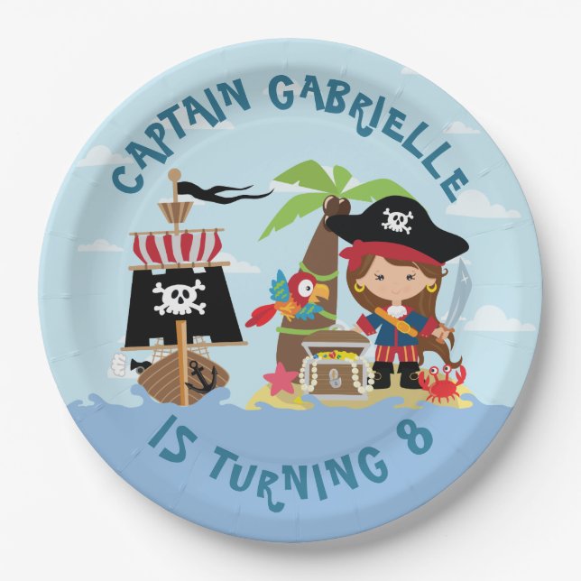 Cute Girl Pirate Party Paper Plate (Front)