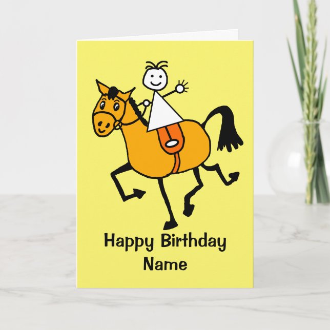 Cute Girl Pony Riding Birthday Card (Front)