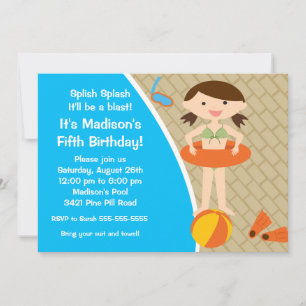 CUTE Girl Pool Party Birthday Invitation