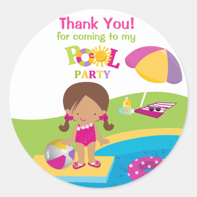 Cute Girl Pool Party Birthday Sticker (Front)
