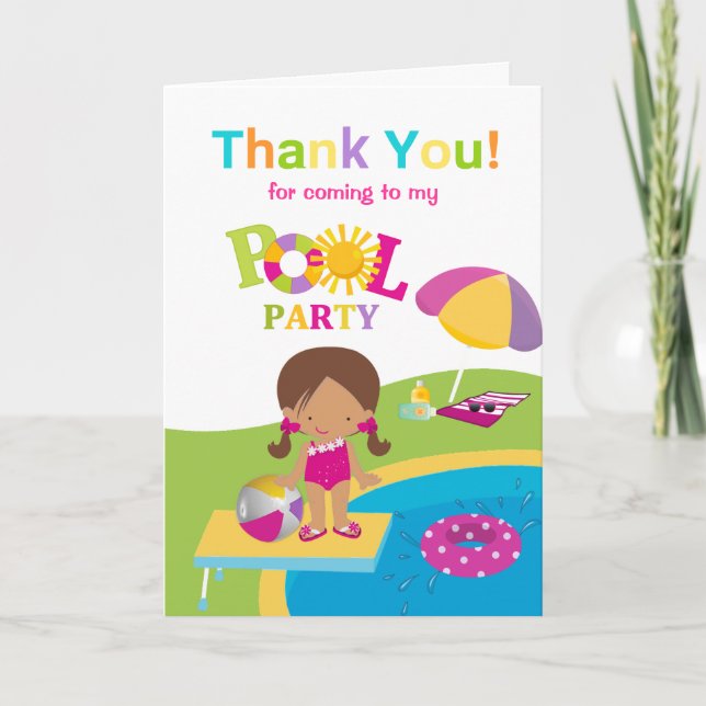 Cute Girl Pool Party Birthday Thank You Card (Front)