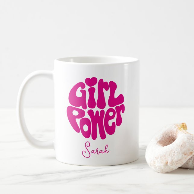 Cute Girl Power with Heart Coffee Mug (With Donut)