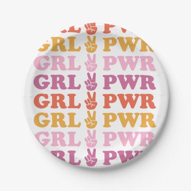Cute Girl Power with Heart Paper Plate (Front)