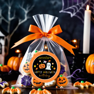 Cute Girl Pumpkin Ghost Happy Halloween Birthday Classic Round Sticker