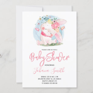 Cute Girl Rabbit Baby Shower Invitation
