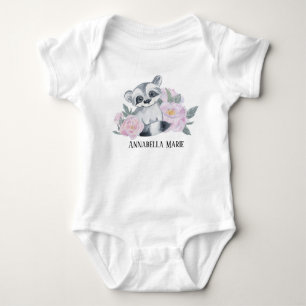 cute girl racoon add name baby bodysuit