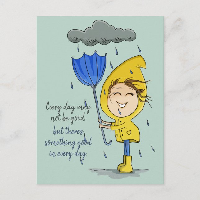Cute Girl Rainy Windy Day Graphic Encouragement Postcard (Front)