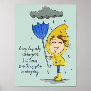Cute Girl Rainy Windy Day Graphic Encouragement Poster