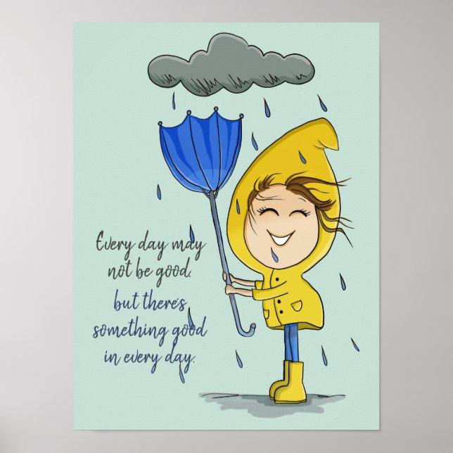 Cute Girl Rainy Windy Day Graphic Encouragement Poster (Front)