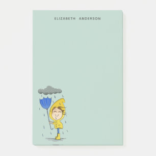 Cute Girl Rainy Windy Day Graphic Personalize Post-it Notes