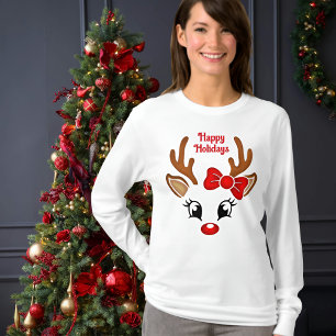 Cute Girl Reindeer Face Long Sleeve T-Shirt
