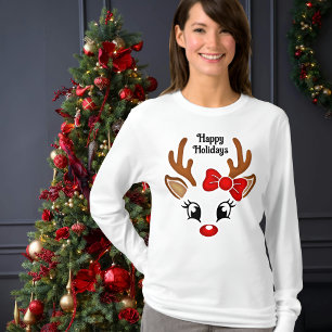 Cute Girl Reindeer Face Long Sleeve T-Shirt