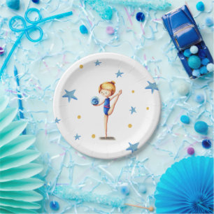 Cute Girl Rhythmic Gymnast with Blue Ball  Paper Plate