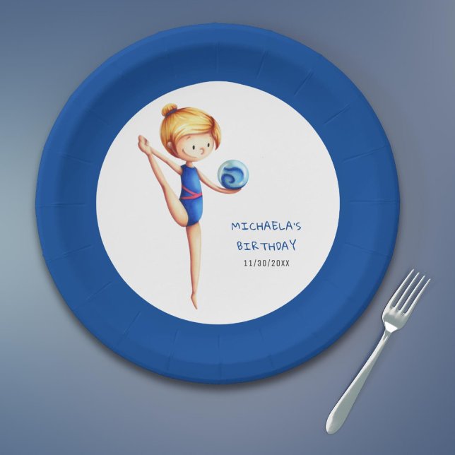 Cute Girl Rhythmic Gymnastics Birthday Party Paper Plate (Creator Uploaded)