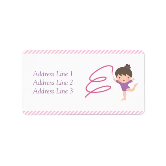 Cute Girl Ribbon Gymnastics Kids Birthday Party Address Label
