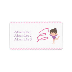 Cute Girl Ribbon Gymnastics Kids Birthday Party Label