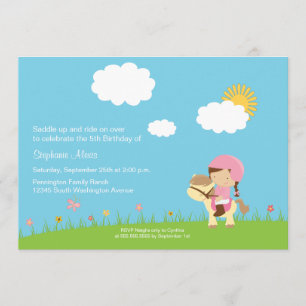 Cute girl riding a horse birthday party invitation