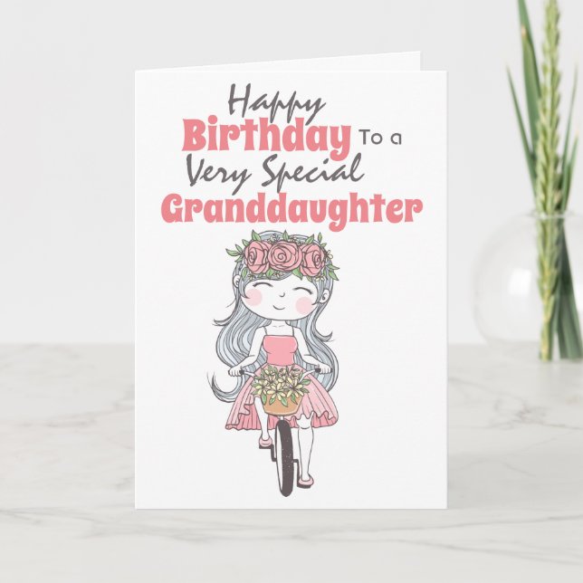 Cute girl riding bicycle special granddaughter card (Front)
