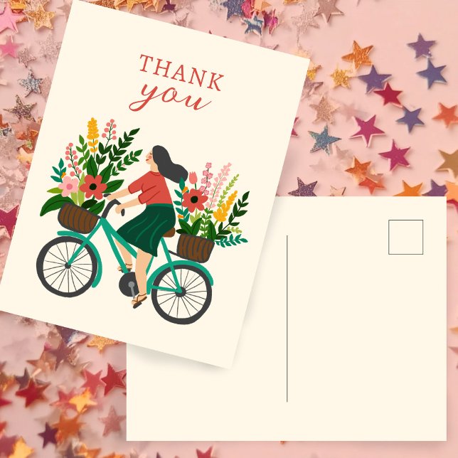 Cute Girl Riding Bicycle w Flowers THANK YOU Postcard (Cute Girl Riding Bicycle w Flowers THANK YOU Postcard
)