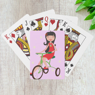 Cute Girl Riding Tricycle Cartoon Playing Cards