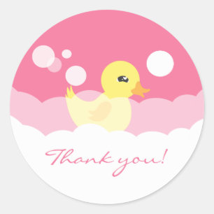 Cute Girl Rubber Ducky Baby Shower Classic Round Sticker