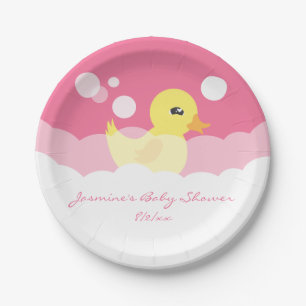 Cute Girl Rubber Ducky Baby Shower Paper Plate