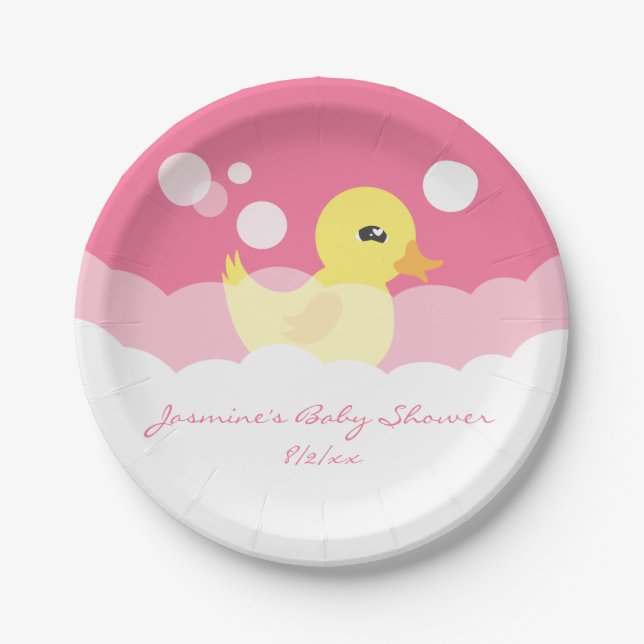 Cute Girl Rubber Ducky Baby Shower Paper Plate (Front)